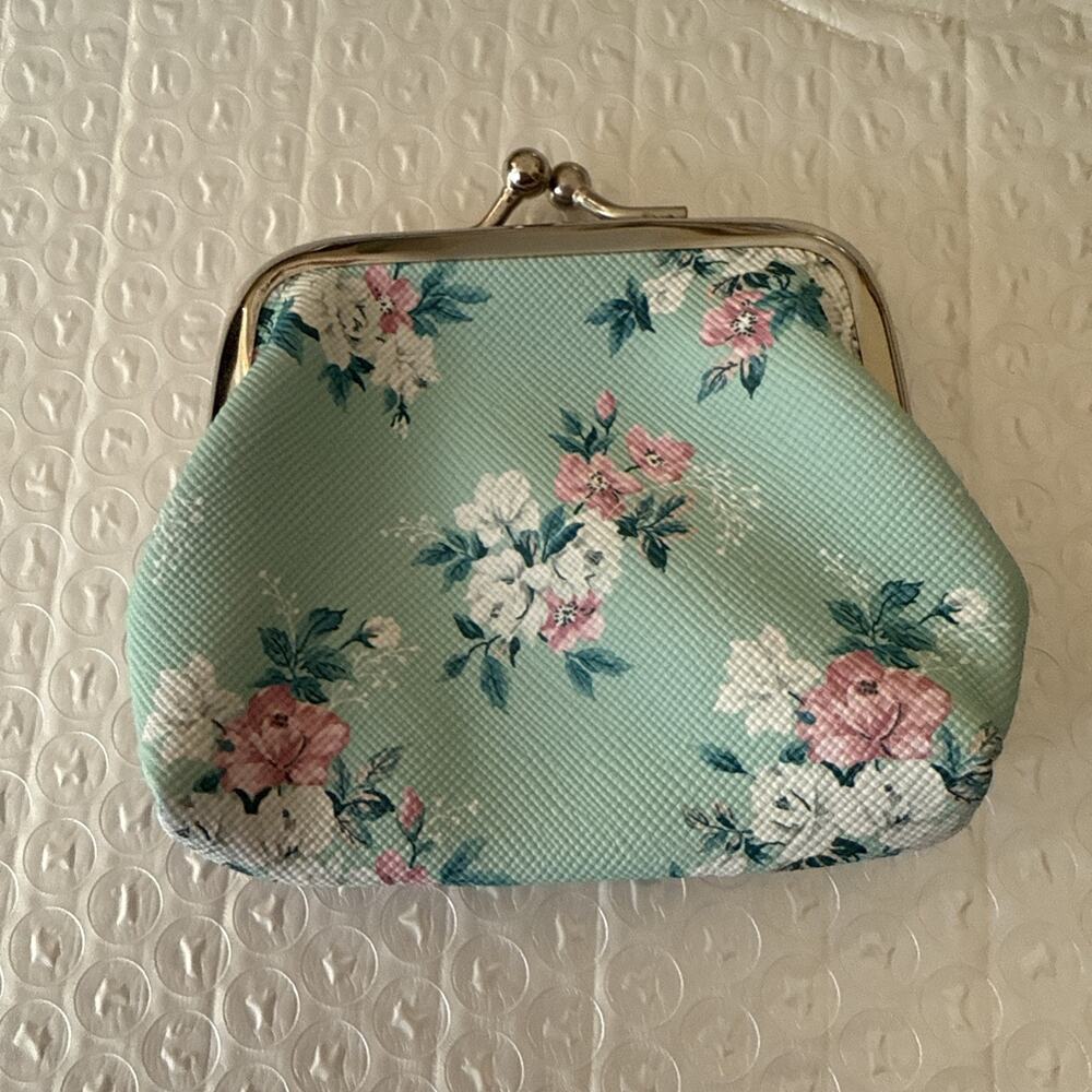 Faux Leather Kisslock Coin Purse with Floral print